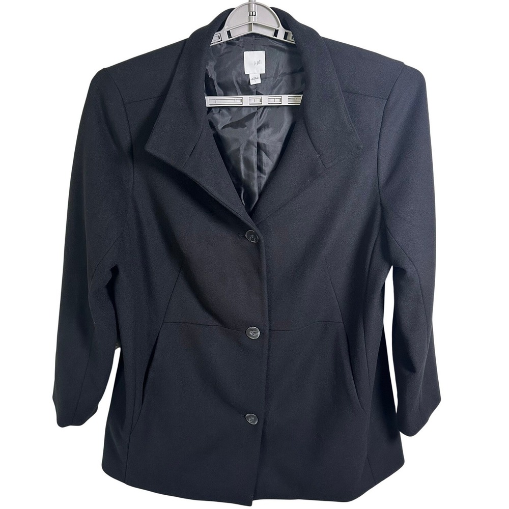 J.Jill Coat Women Large Black Three Button Career Professional Lined Jacket